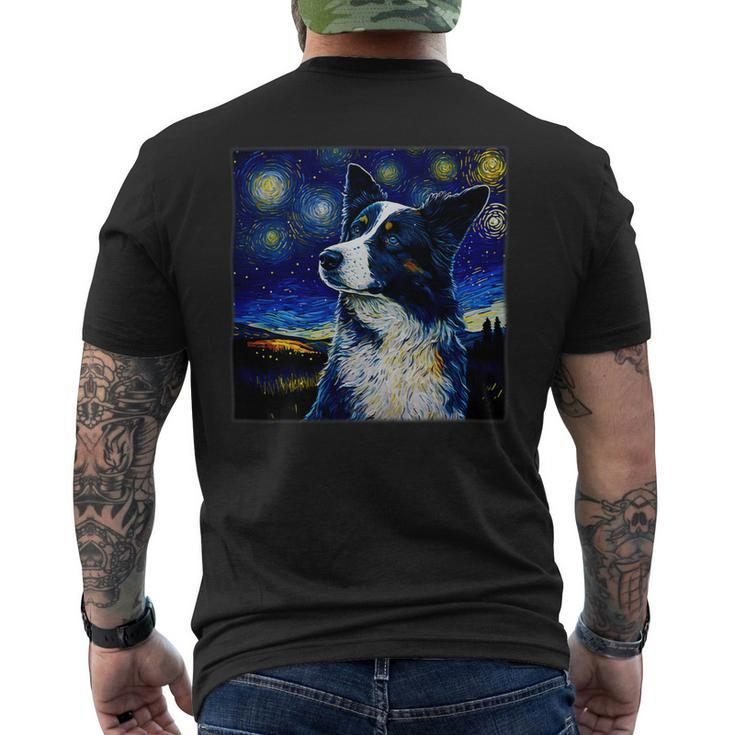 Dog Border Collie Surrealism Starry Night Border Collie Dog 1 Mens Back Print T-shirt