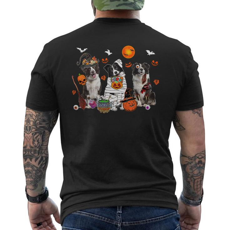 Dog Border Collie Three Border Collie Dogs Witch Scary Mummy Halloween Zombie Mens Back Print T-shirt