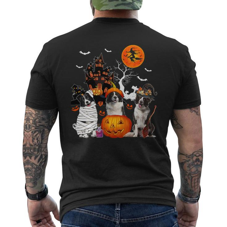 Dog Border Collie Three Border Collies Halloween Mummy Scary Witch Lover Owner Mens Back Print T-shirt