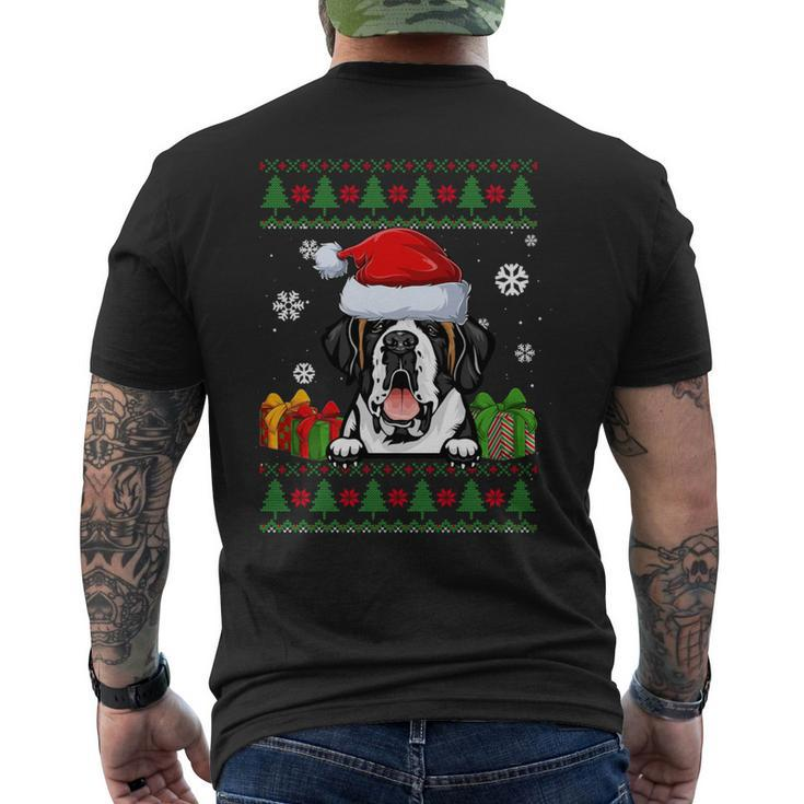 Dog Lovers Saint Bernard Santa Hat Ugly Christmas Sweater Men's T-shirt Back Print