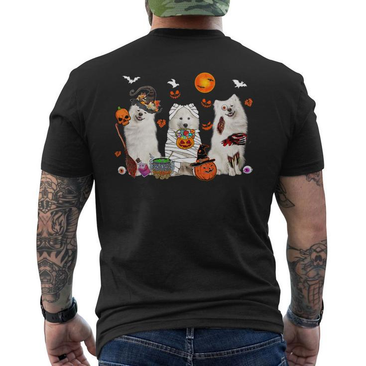 Dog Samoyed Three Samoyed Dogs Witch Scary Mummy Halloween Zombie Lover 2 Mens Back Print T-shirt