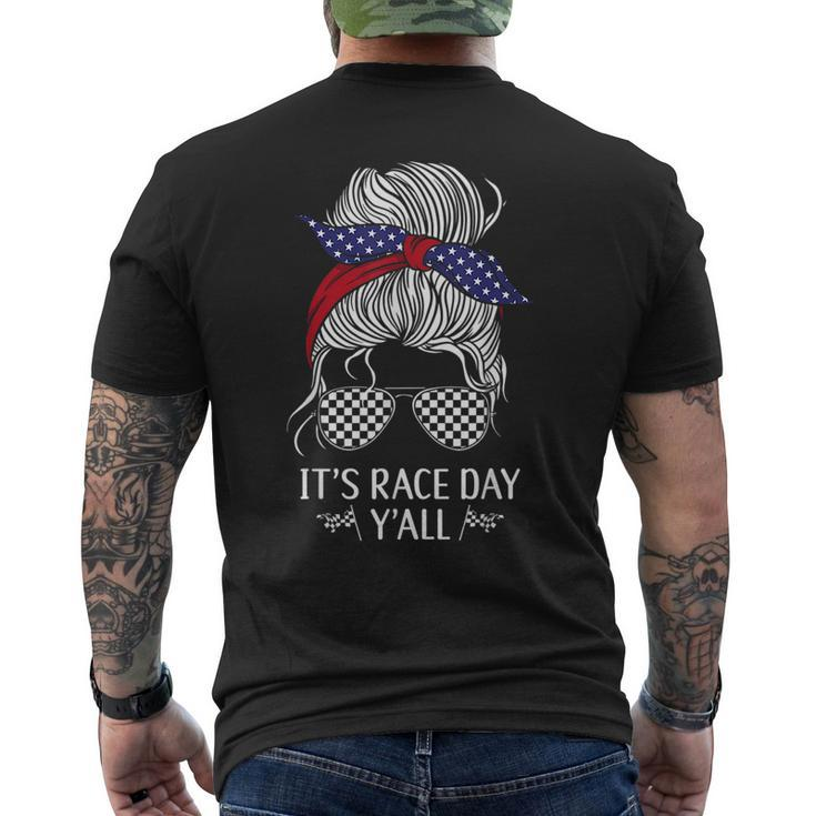 Drag Racing Race Car Girl Sunglasses Flag Its Race Day Racing Funny Gifts Mens Back Print T-shirt