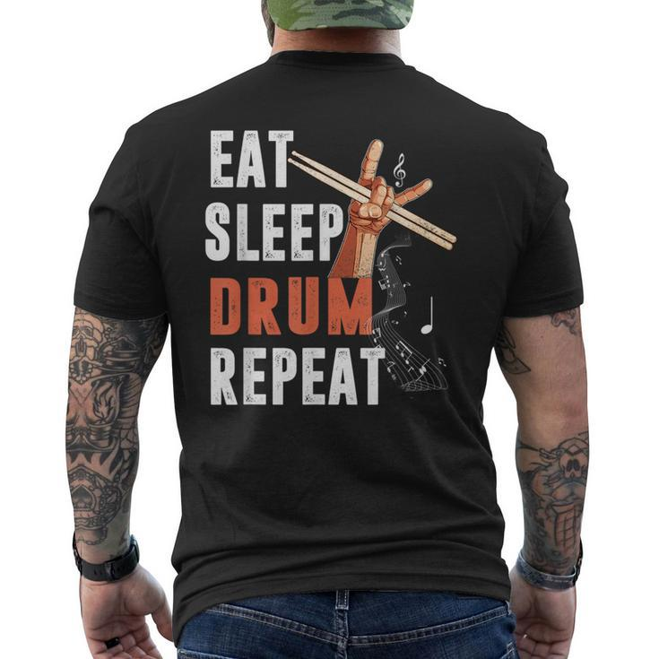 Drummer Eat Sleep Drum Repeat Drum Kit Musician Gifts Mens Back Print T-shirt