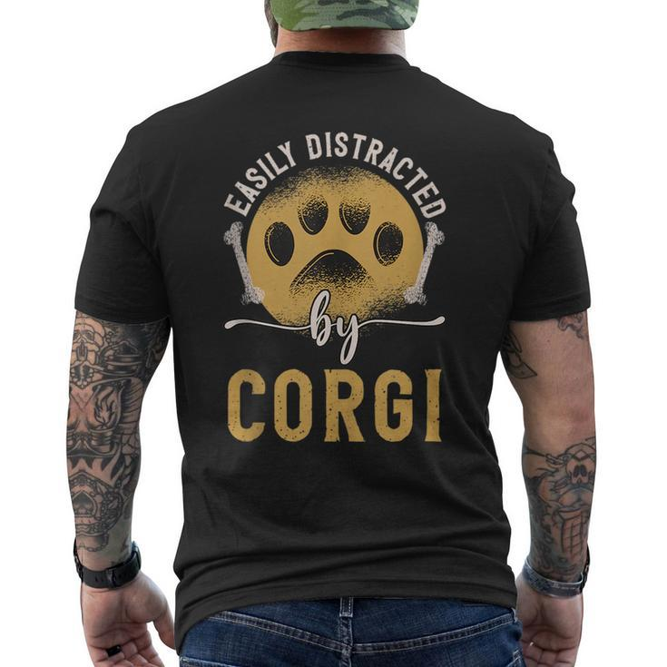 Easily Distracted By Corgi Dog Lover Novelty Puns  Mens Back Print T-shirt