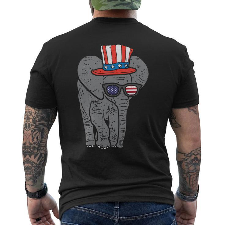 Elephant American Flag Usa 4Th Of July Fourth Patriot Animal Mens Back Print T-shirt