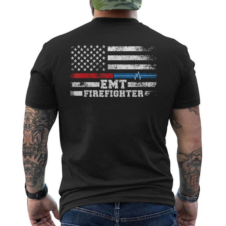 Emt Firefighter American Flag Proud Firefighter Emt  Mens Back Print T-shirt