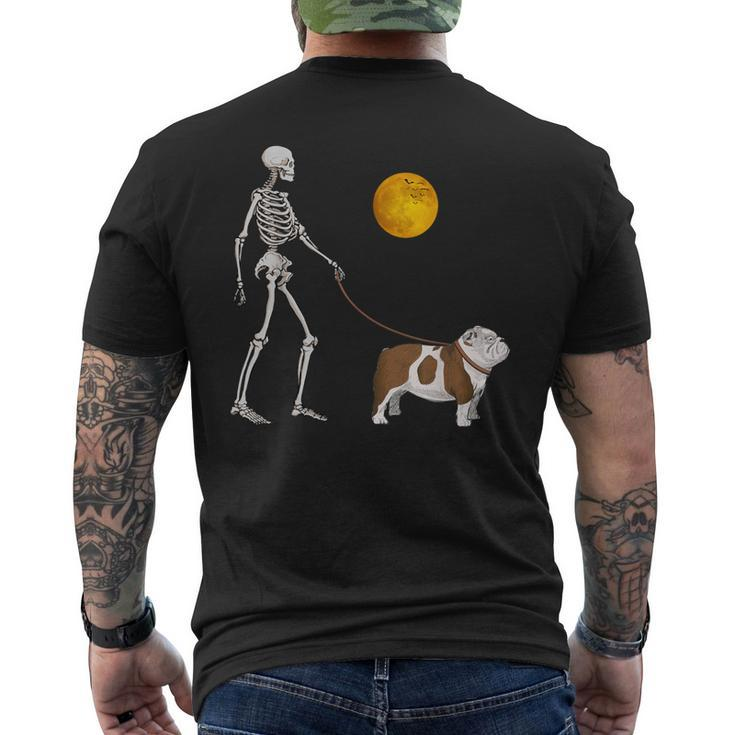 English Bulldog Skeleton Dog Walking Halloween Costume Men's T-shirt Back Print