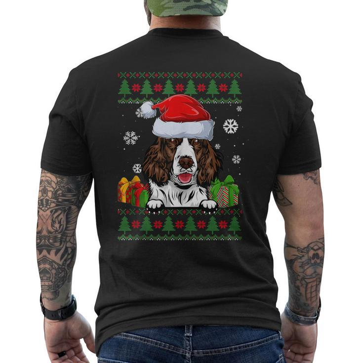 English Springer Spaniel Santa Hat Ugly Christmas Sweater Men's T-shirt Back Print