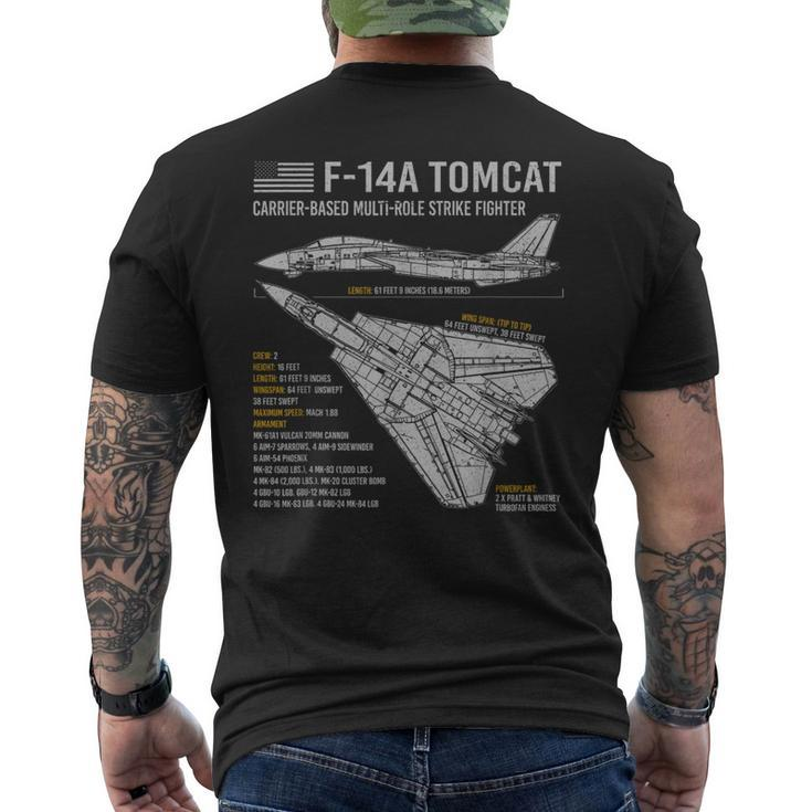 F14 Tomcat F14 Aircraft Airplane Blueprint Facts Men's Back Print T-shirt
