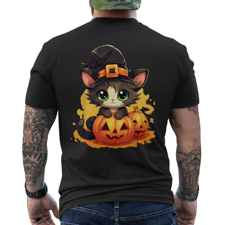 Fall Autumn Season Lazy Halloween Costume Kawaii Pumpkin Cat Men's T-shirt Back Print