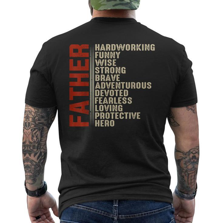 Father Hard Working Wise Strong Brave Fathers Day Men's Back Print T-shirt