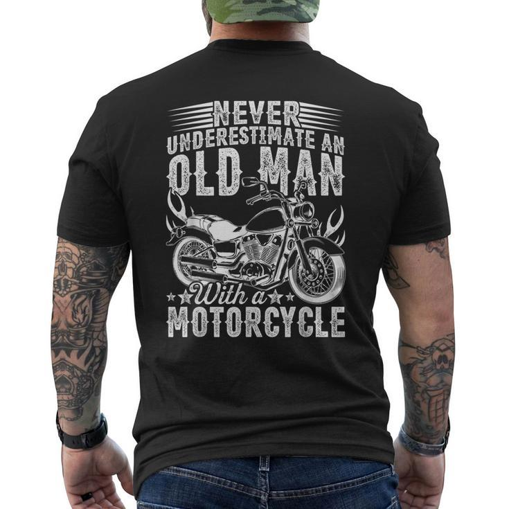 Fathers Day Bday Never Underestimate An Old Man Motorcycle Mens Back Print T-shirt