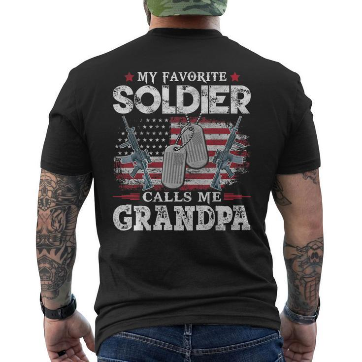 My Favorite Soldier Calls Me Grandpa Usa Flag Father Men's Back Print T-shirt