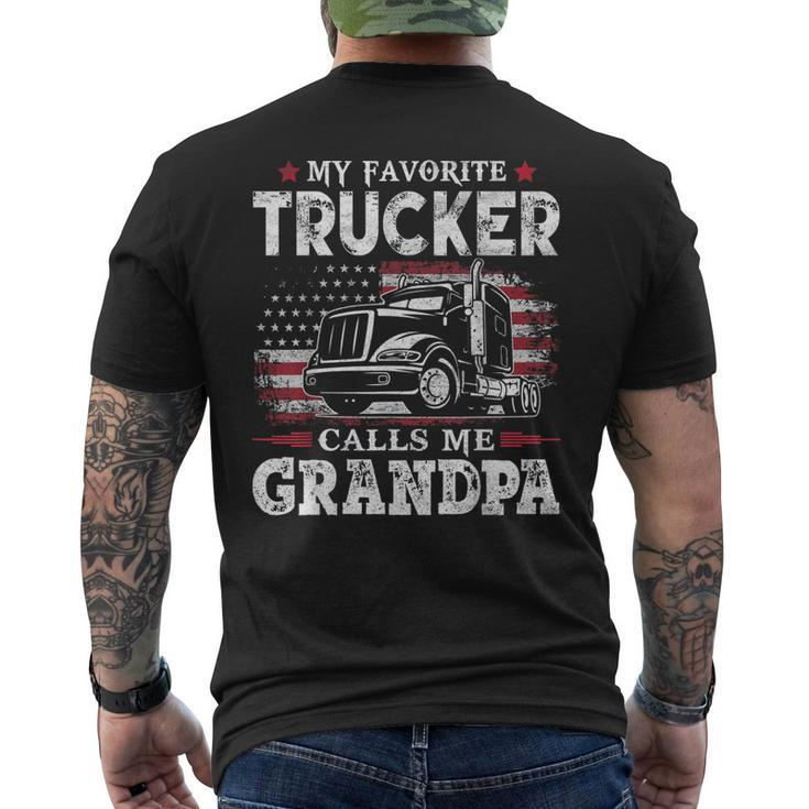 My Favorite Trucker Calls Me Grandpa Usa Flag Father Men's Back Print T-shirt