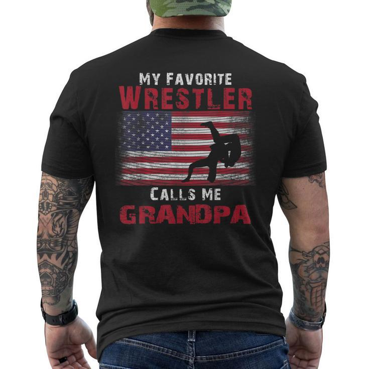 My Favorite Wrestler Calls Me Grandpa Fathers Day Usa Flag Men's Back Print T-shirt