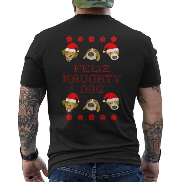 Feliz Naughty Dog Ugly Christmas Sweater-Style Men's T-shirt Back Print