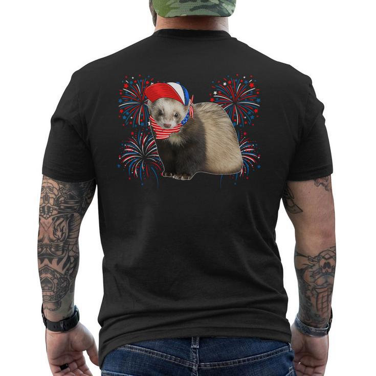Ferret 4Th Of July American Flag Fireworks Costume Animal Mens Back Print T-shirt