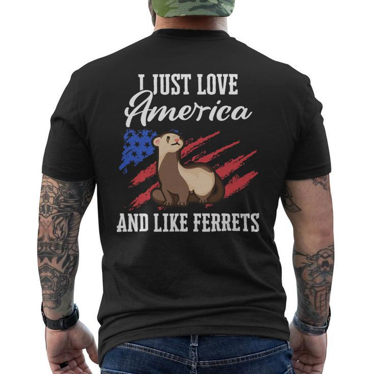 Ferret Marten Animal Usa Flag Mens Back Print T-shirt