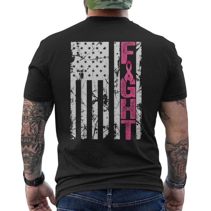 Fight Breast Survivor American Flag Breast Cancer Awareness Men's T-shirt Back Print