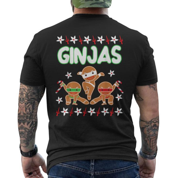 Fighting Ginjas Gingerbread Man Ugly Christmas Sweater Men's T-shirt Back Print