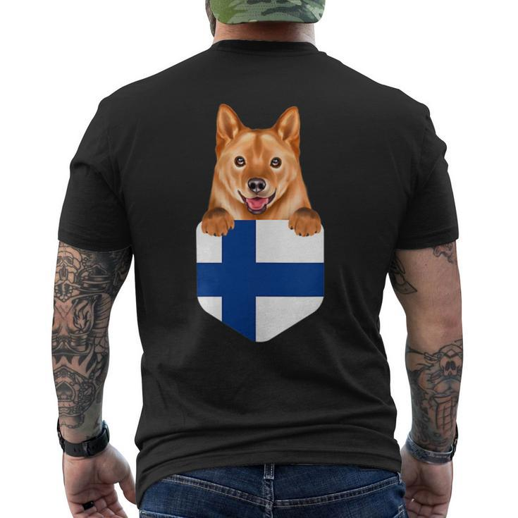 Finland Flag Finnish Spitz Dog In Pocket Men's T-shirt Back Print