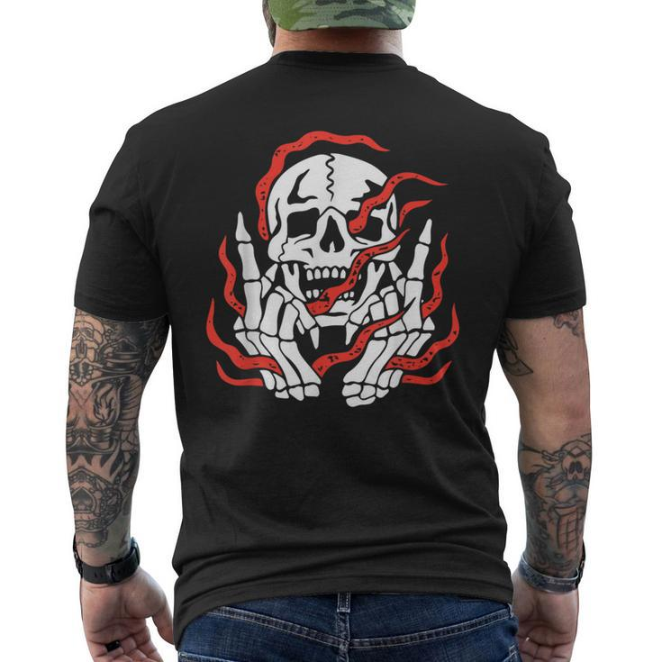 Fire Skeleton Halloween Costume Scary Goth Gothic Skull Men's T-shirt Back Print