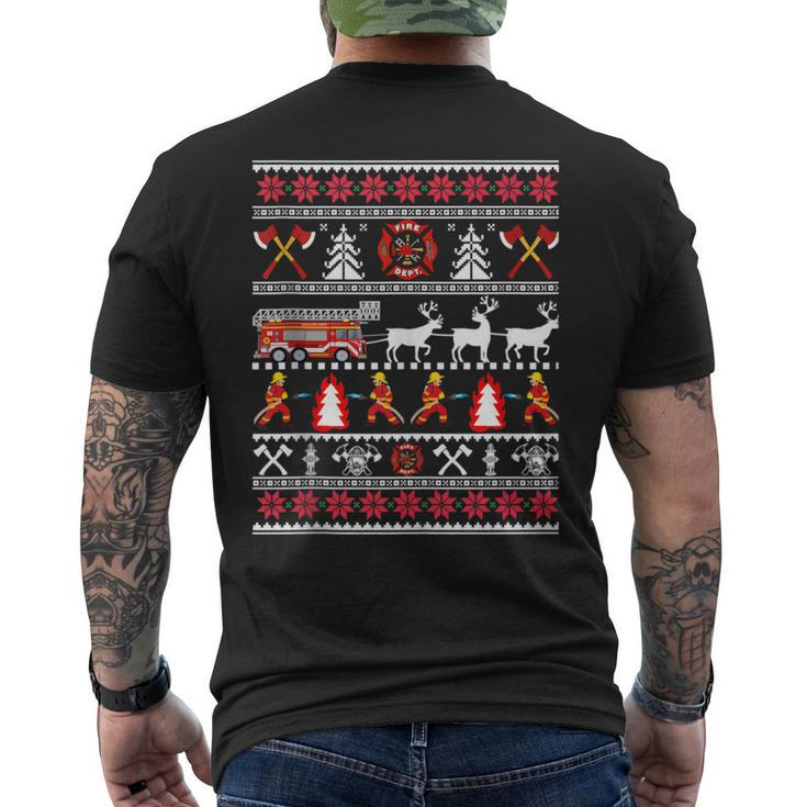 Firefighter Ugly Christmas Sweater Fireman Fire Department Men's T-shirt Back Print