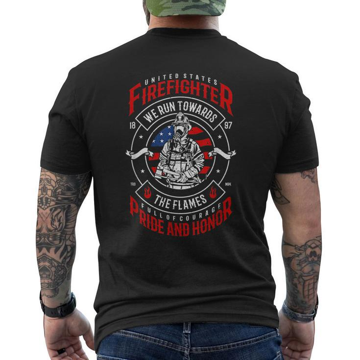 Firefighter We Run Towards The Flames Job Pride Fireman  Mens Back Print T-shirt