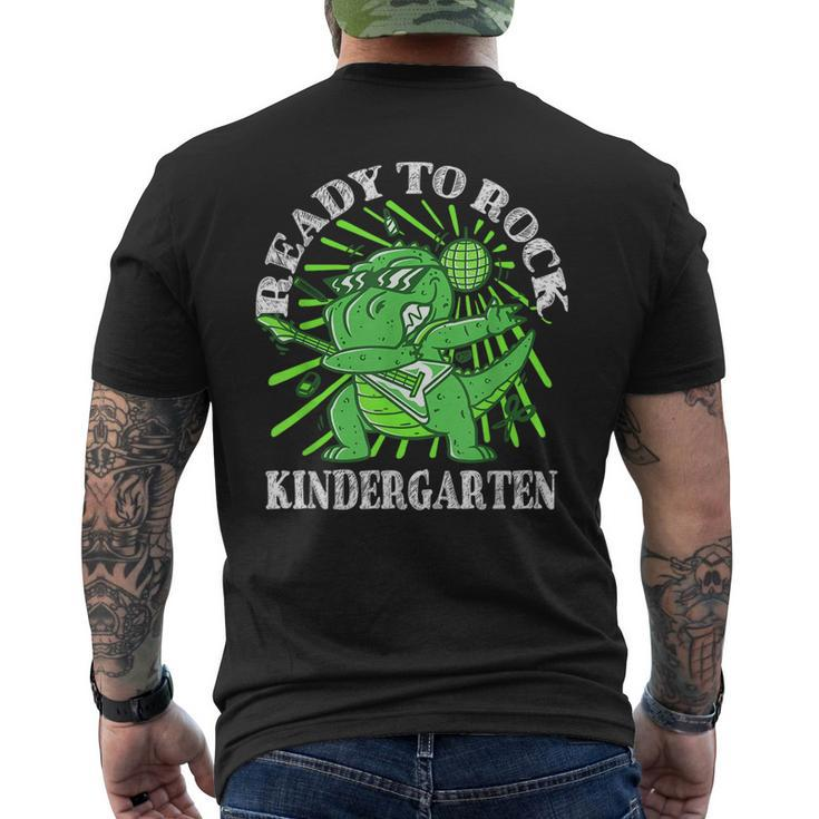 First Day Of Kindergarten T Rex Ready To Rock Kindergarten  Mens Back Print T-shirt