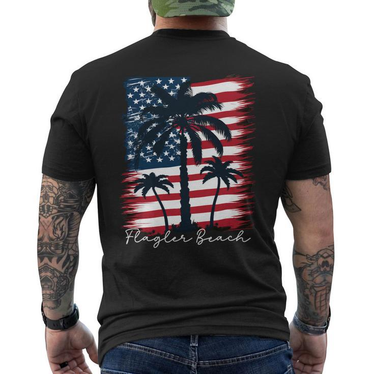 Flagler Beach Patriotic American Flag Palm Trees Mens Back Print T-shirt