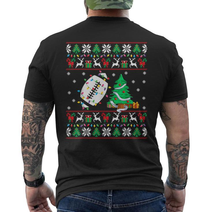 Football Ugly Christmas Sweater Football Player Xmas Lights Men's T-shirt Back Print