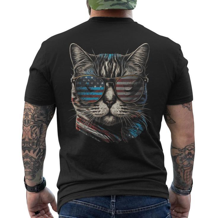 Fourth 4Th Of July Cat American Flag America Patriotic Funny  Mens Back Print T-shirt