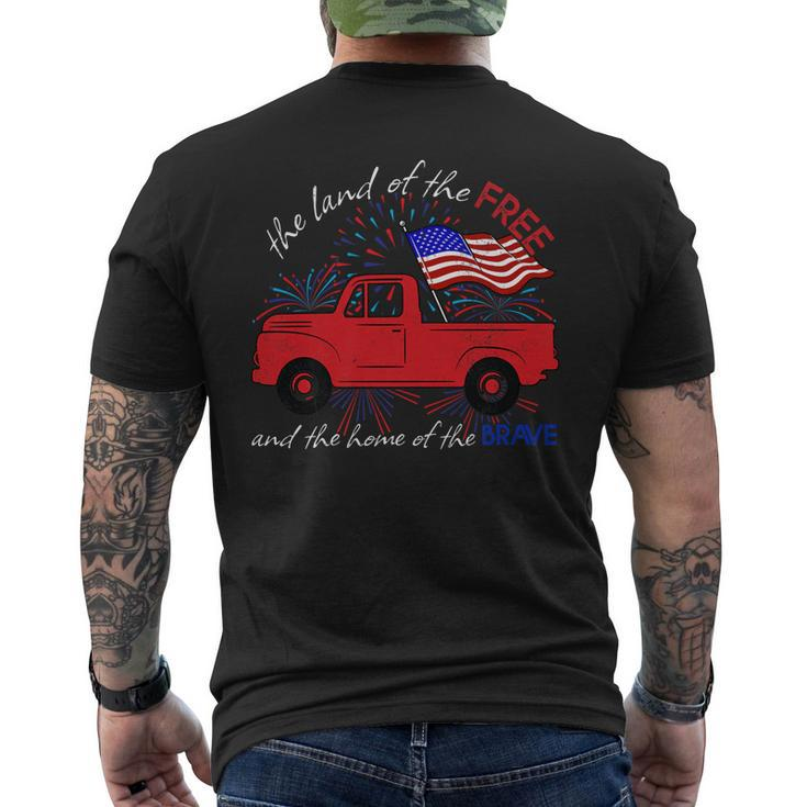 Fourth Of July Patriotic Classic Pickup Truck American Flag   Mens Back Print T-shirt