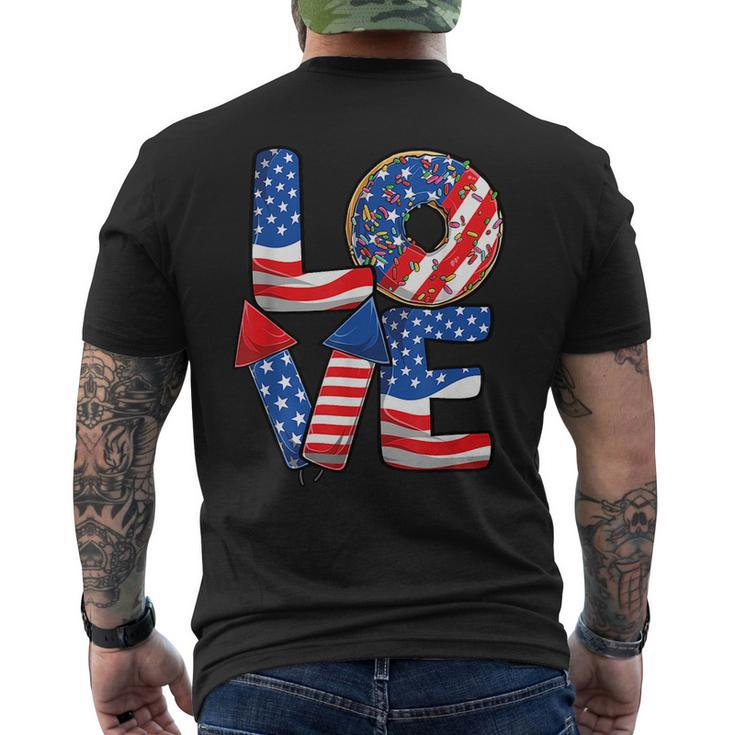 Funny 4Th Of July Love Donut Patriotic American Flag Usa Mens Back Print T-shirt