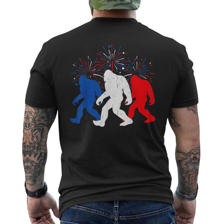 Funny 4Th Of July Red White Blue Bigfoot Fireworks Usa Flag  Mens Back Print T-shirt