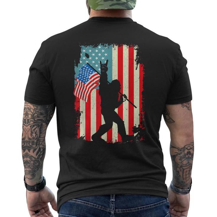 Funny Bigfoot Rock And Roll Usa Flag Fourth 4Th Of July  Men's Crewneck Short Sleeve Back Print T-shirt