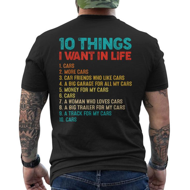 Funny Car Lover 10 Things I Want In My Life Funny More Cars Mens Back Print T-shirt