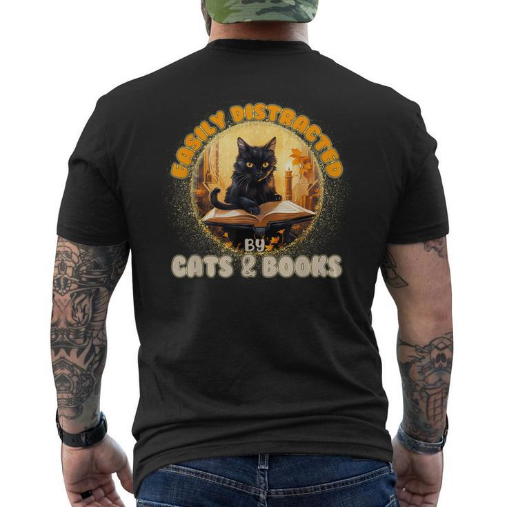 Funny CatEasily Distracted By Cats And Books Mens Back Print T-shirt