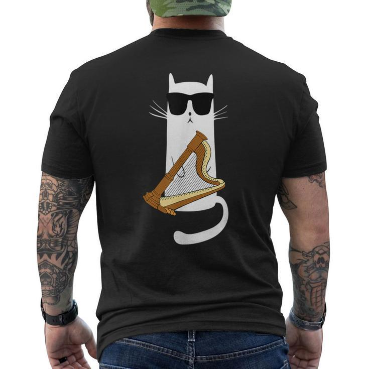 Cat Wearing Sunglasses Playing Harp Men's T-shirt Back Print