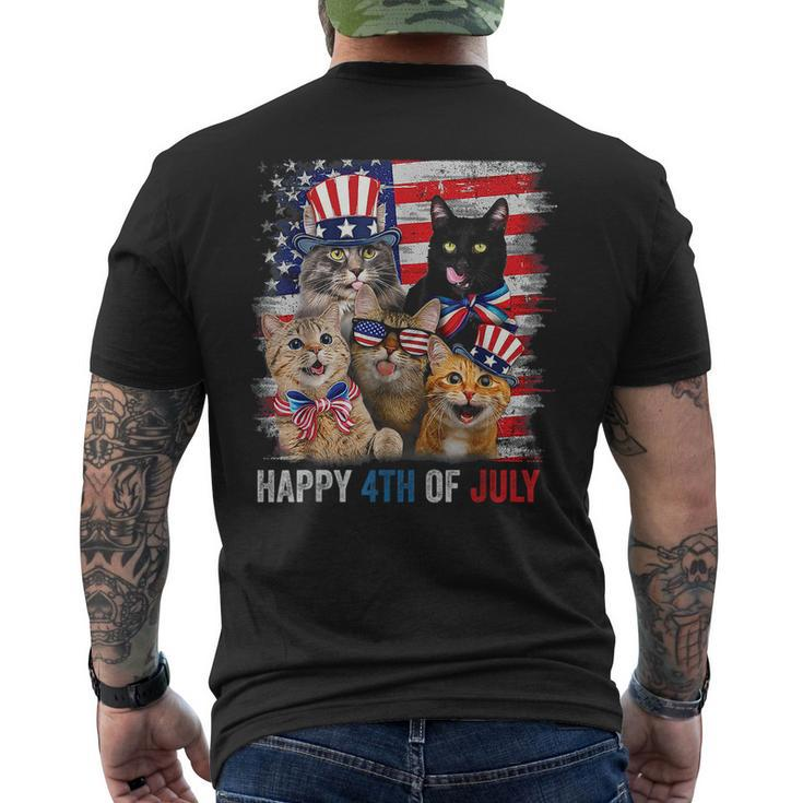 Funny Cats Happy 4Th Of July American Us Flag 4Th Of July Mens Back Print T-shirt