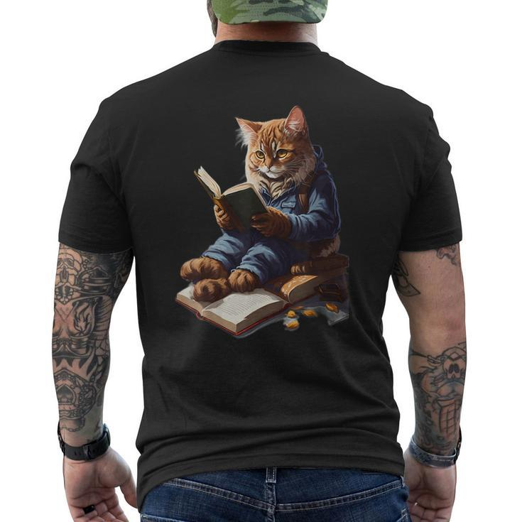 Cats Reading A Book Graphic Cat Kitten Lovers Men's T-shirt Back Print