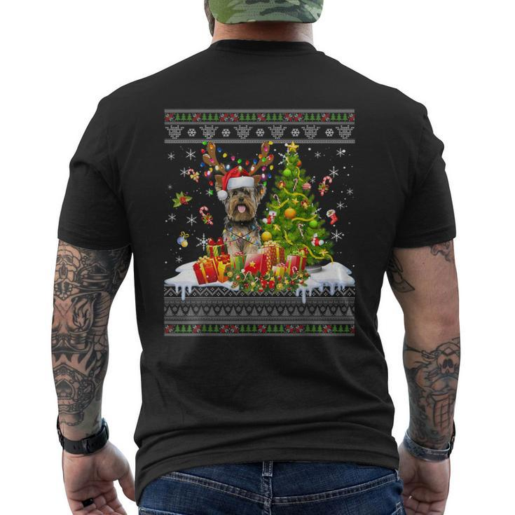 Christmas Lights Yorkie Dog Xmas Ugly Sweater Men's T-shirt Back Print