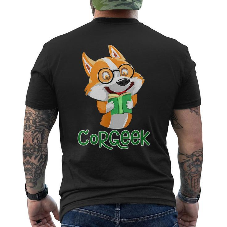 Funny Corgeek Corgi Geek Dog Pun Bookworm Bookish Humor Nerd  Mens Back Print T-shirt