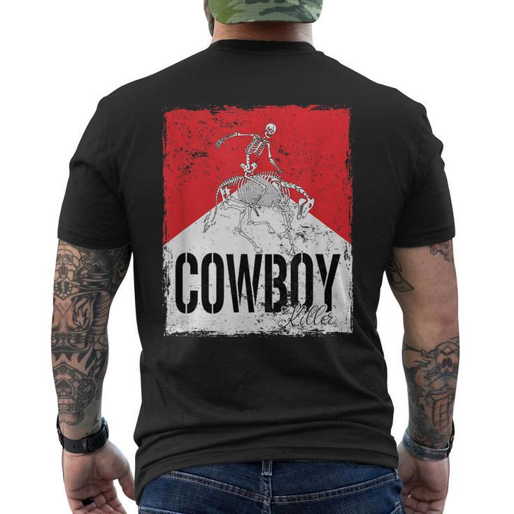 Funny Cowboy Killer Western Rodeo Skeleton Bull Horn Skull  Rodeo Funny Gifts Mens Back Print T-shirt