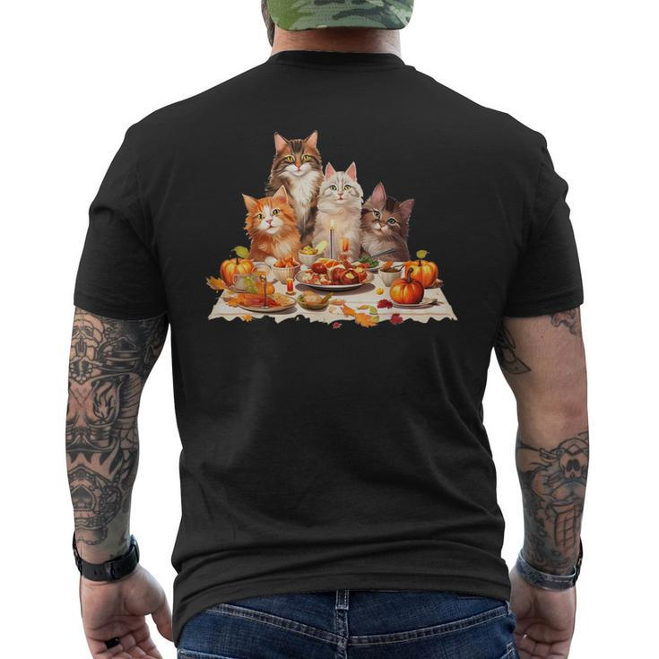 Cute Cat Lover Celebrating Thanksgiving Autumn Dinner Men's T-shirt Back Print