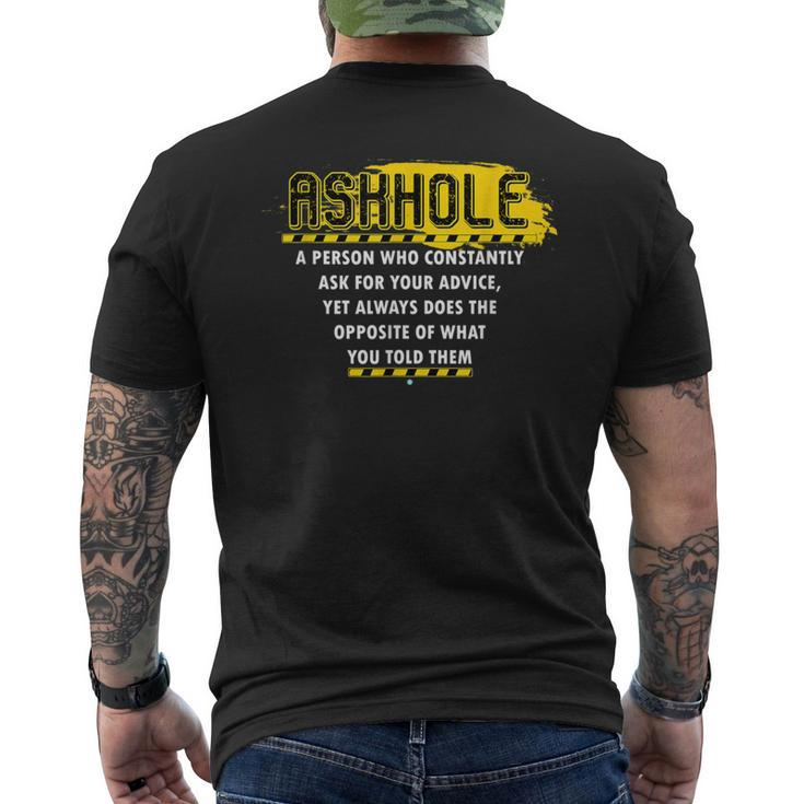 Distressed Askhole Definition Questions Men's T-shirt Back Print