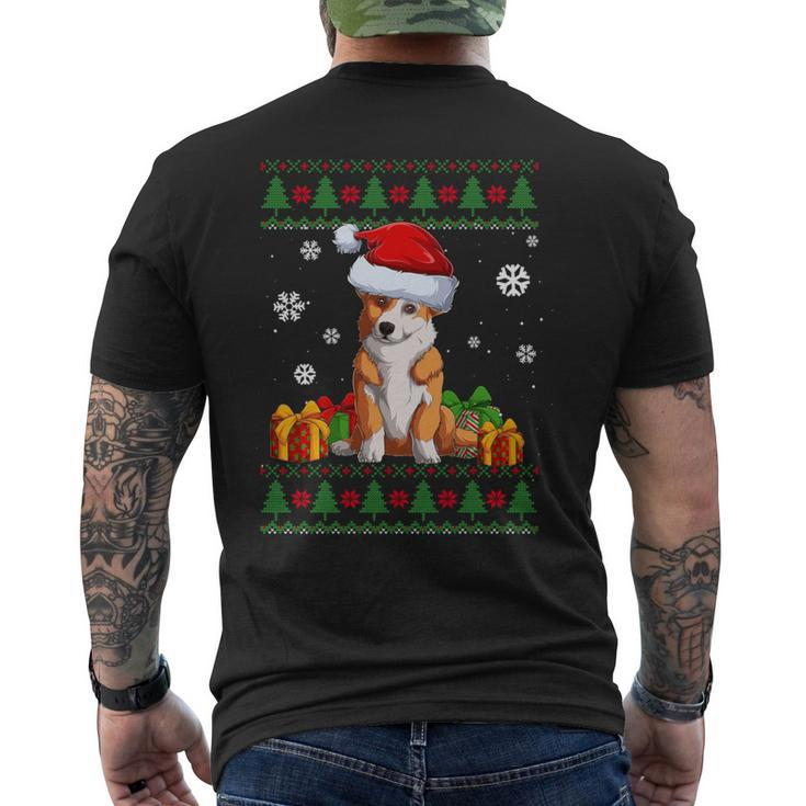 Dog Lover Welsh Corgi Santa Hat Ugly Christmas Sweater Men's T-shirt Back Print