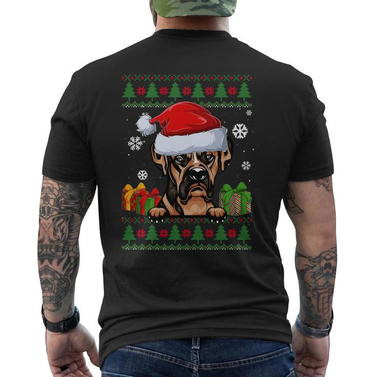 Dog Lovers Boxer Santa Hat Ugly Christmas Sweater Men's T-shirt Back Print