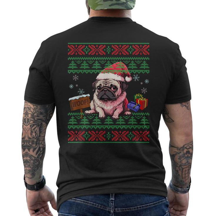 Dog Lovers Cute Pug Santa Hat Ugly Christmas Sweater Men's T-shirt Back Print