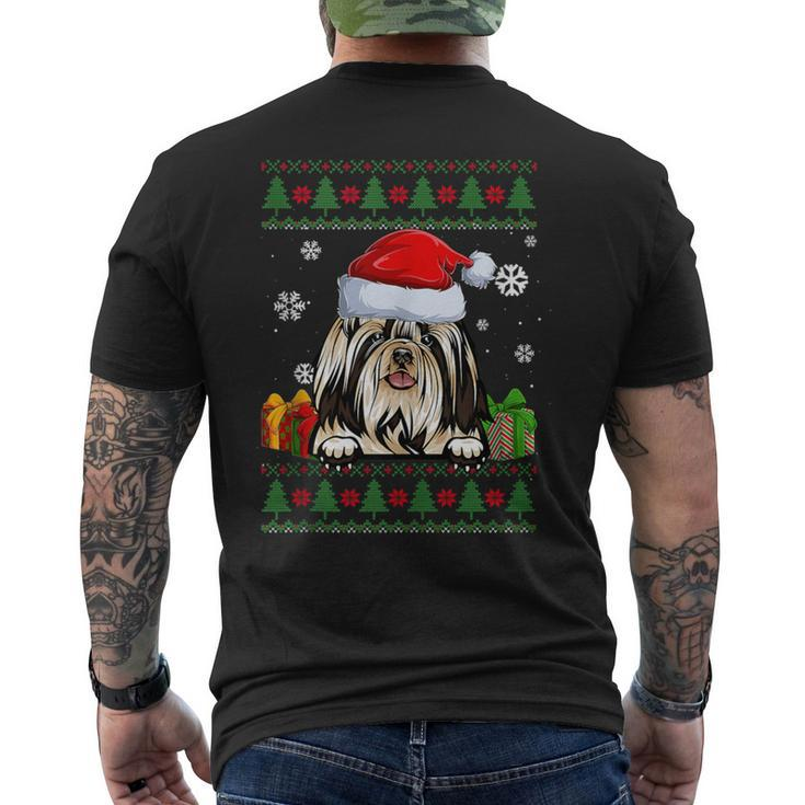 Dog Lovers Shih Tzu Santa Hat Ugly Christmas Sweater Men's T-shirt Back Print
